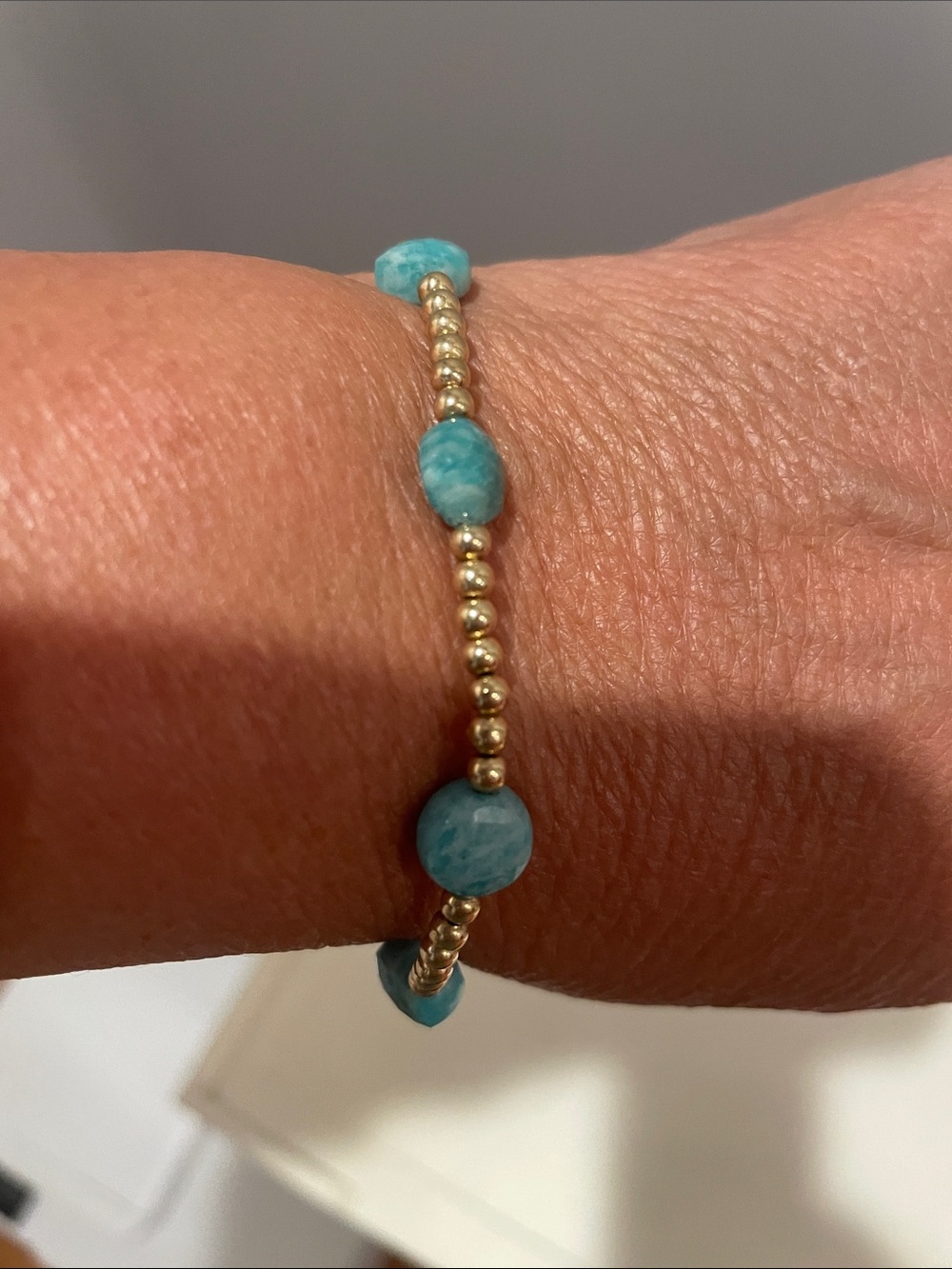 Gold and Turquoise Beaded Stretch Bracelet - Picture 4 of 4